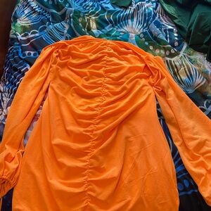 Vibrant Orange Divided Long Sleeve Dress